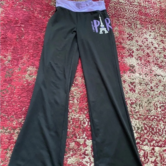 Justice Active Paris Athletic Pants Bootcut y2k Black Purple Shimmer Dance - Picture 6 of 6